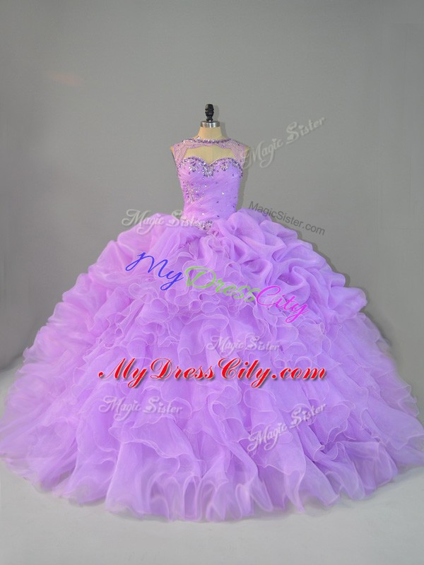 Lavender Sleeveless Beading and Ruffles Quinceanera Dresses