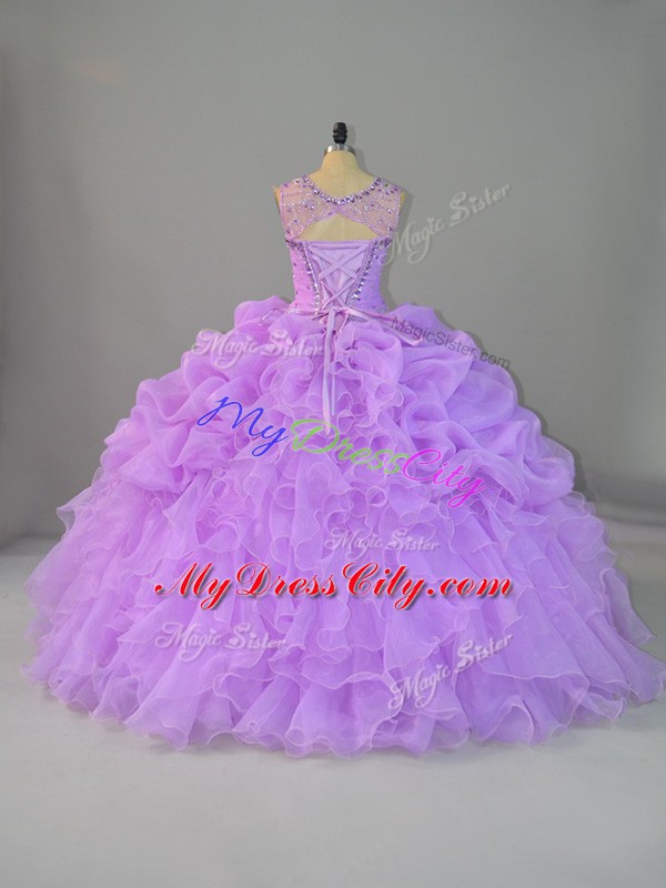 Lavender Sleeveless Beading and Ruffles Quinceanera Dresses