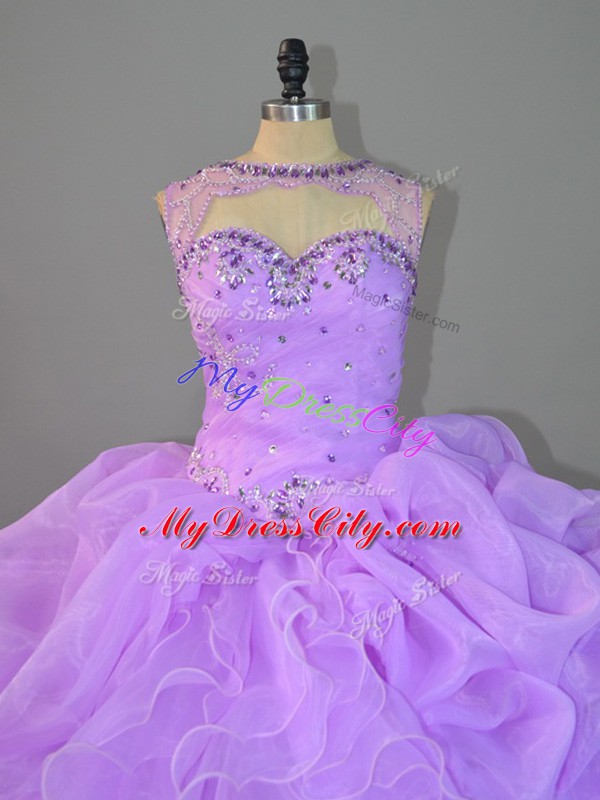 Lavender Sleeveless Beading and Ruffles Quinceanera Dresses