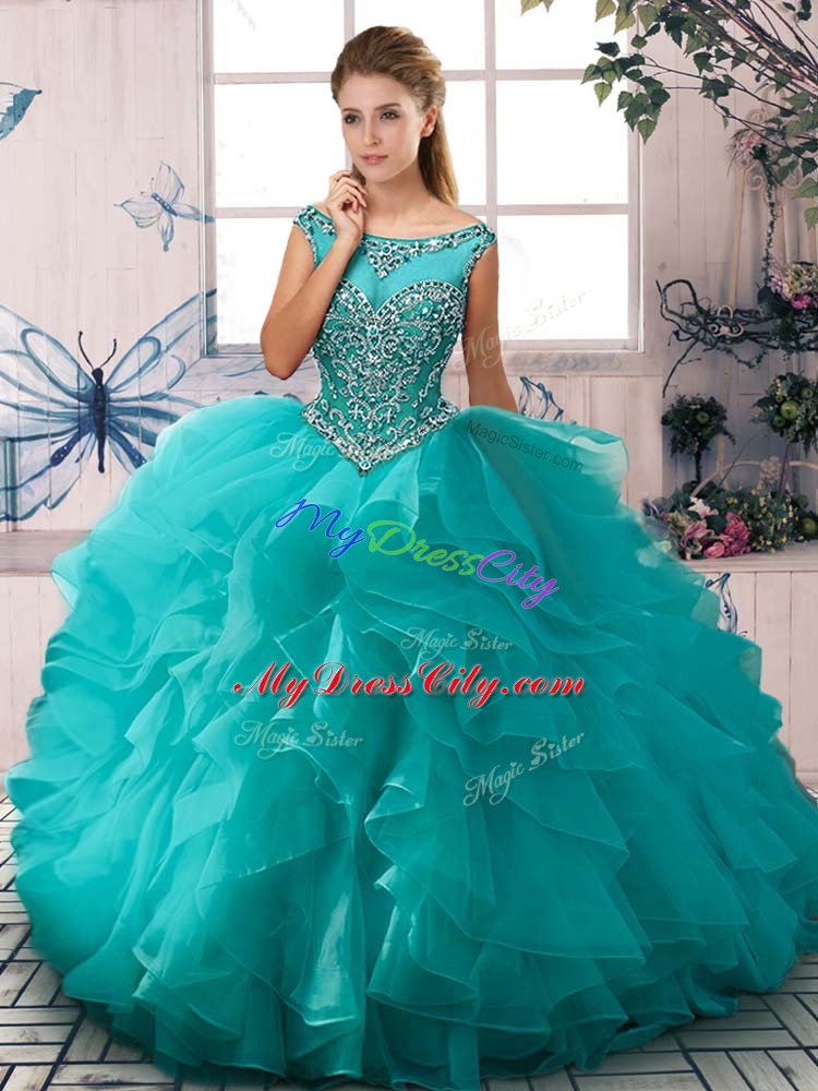 Scoop Sleeveless Organza Sweet 16 Dress Beading and Ruffles Zipper