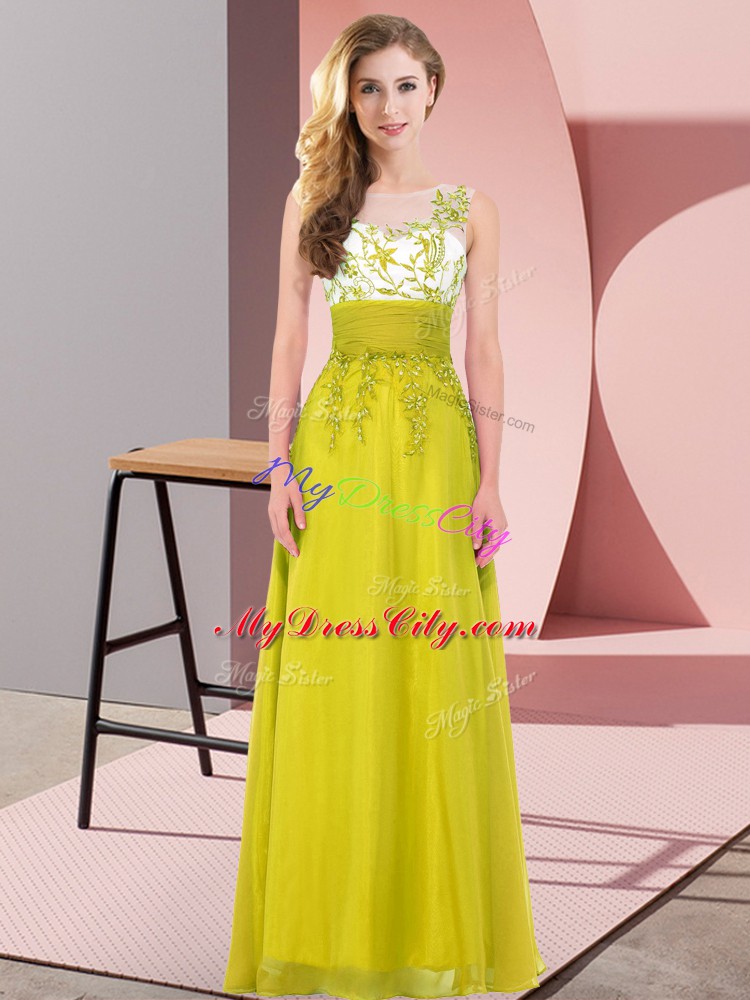 Decent Floor Length Olive Green Wedding Guest Dresses Scoop Sleeveless Backless