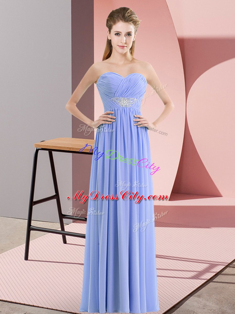 High Quality Lavender Empire Beading Evening Dress Zipper Chiffon Sleeveless Floor Length