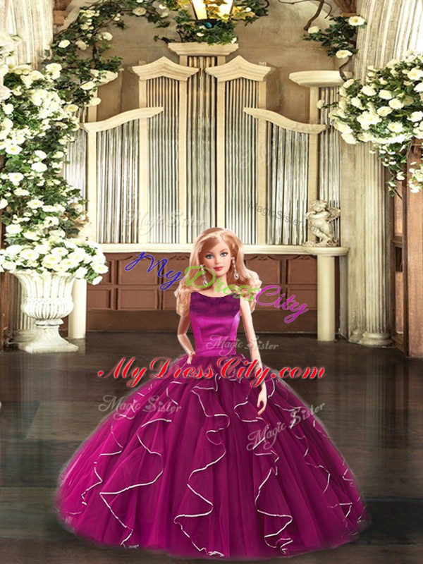 Ruffles Quince Ball Gowns Fuchsia Lace Up Sleeveless Floor Length