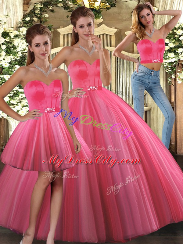 Fantastic Coral Red Sweetheart Neckline Beading Sweet 16 Dress Sleeveless Lace Up