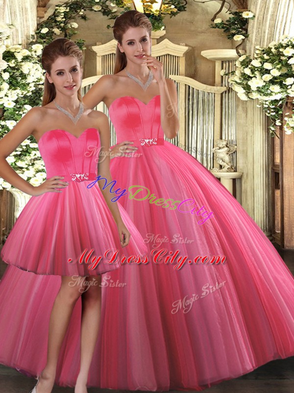 Fantastic Coral Red Sweetheart Neckline Beading Sweet 16 Dress Sleeveless Lace Up