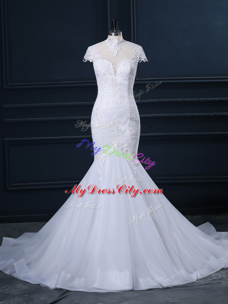 Clasp Handle Wedding Dress White for Wedding Party with Lace Court Train