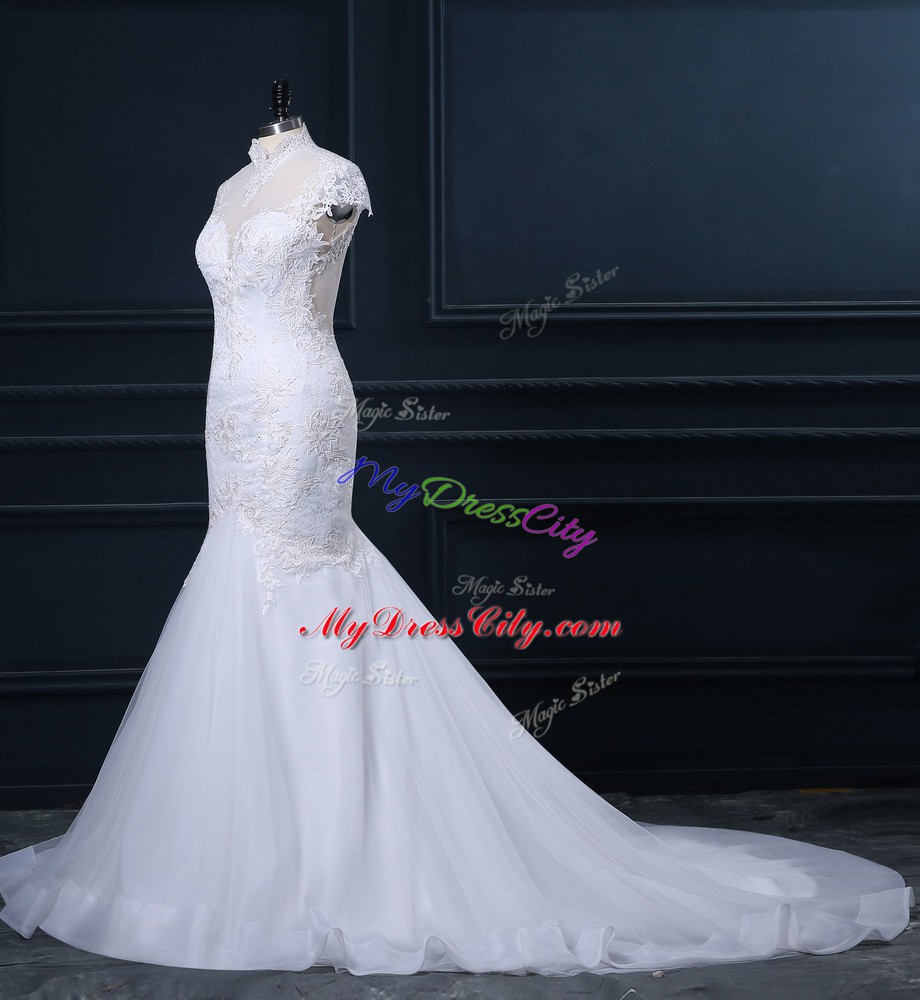 Clasp Handle Wedding Dress White for Wedding Party with Lace Court Train