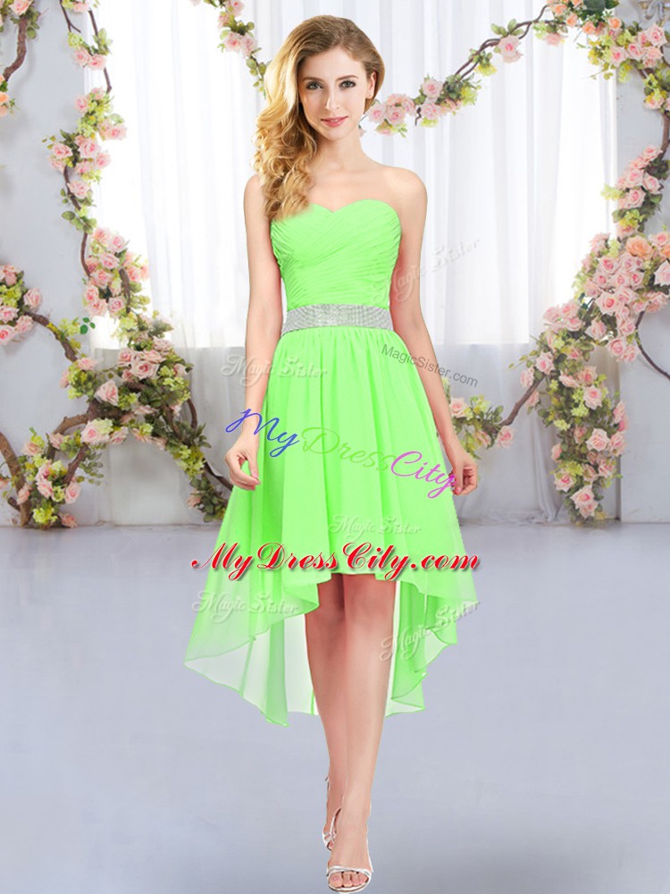 Chic Sleeveless Chiffon High Low Lace Up Wedding Party Dress in with Belt