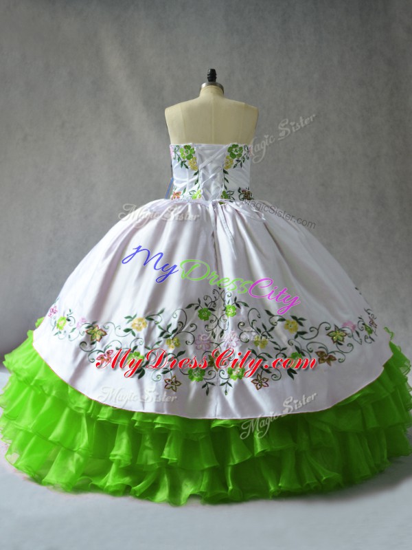 Flirting Lace Up Quinceanera Dresses Embroidery and Ruffled Layers Sleeveless Floor Length