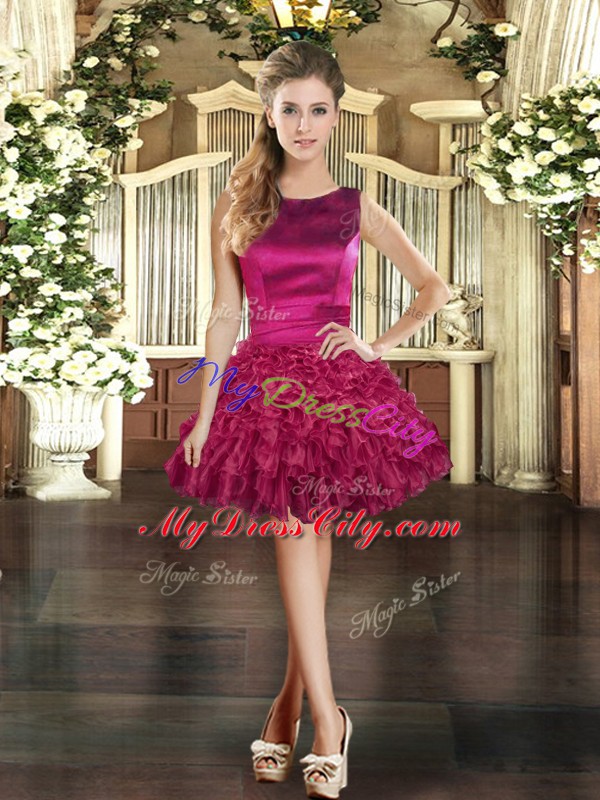 Graceful Floor Length Lace Up 15 Quinceanera Dress Fuchsia for Military Ball and Sweet 16 and Quinceanera with Ruffles