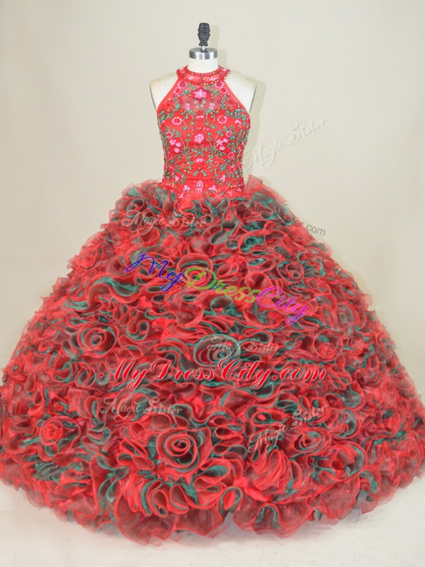 Custom Fit Ball Gowns Sleeveless Multi-color Quinceanera Gowns Brush Train Lace Up