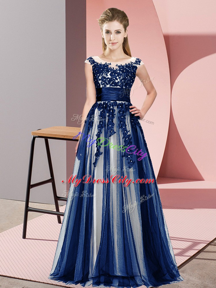 Fabulous Floor Length Empire Sleeveless Navy Blue Bridesmaids Dress Zipper