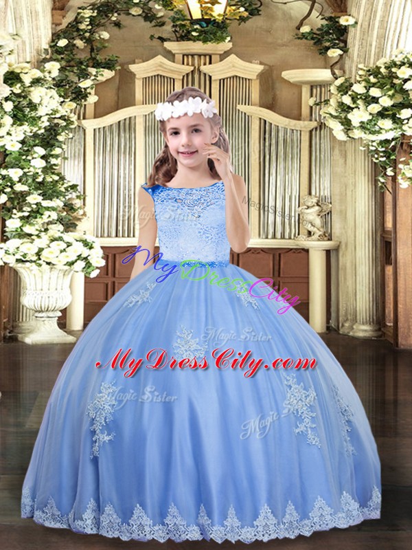 Sleeveless Zipper Floor Length Beading and Appliques Little Girls Pageant Dress