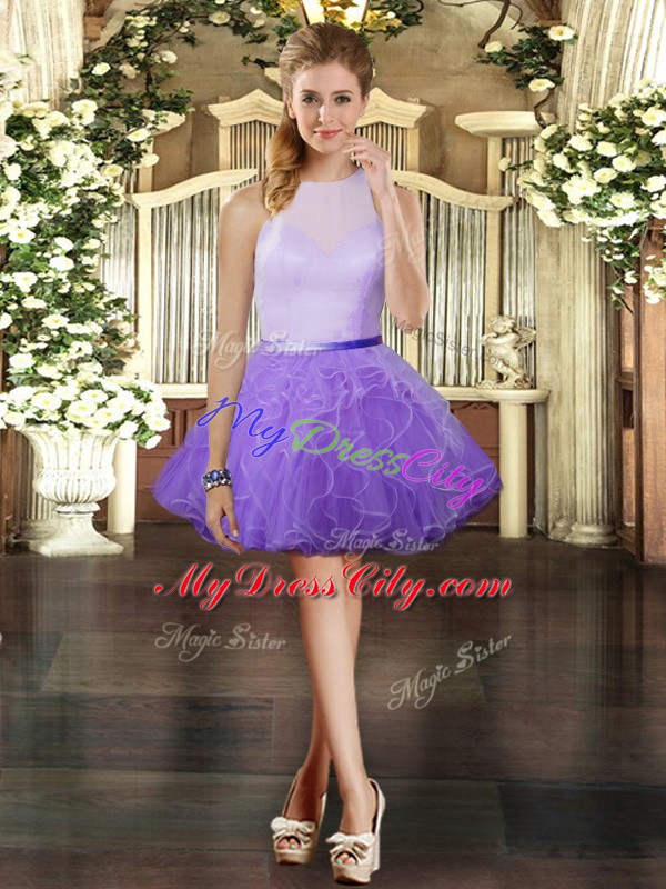 Lavender Ball Gowns Tulle Scoop Sleeveless Ruffles Mini Length Zipper Celebrity Dress