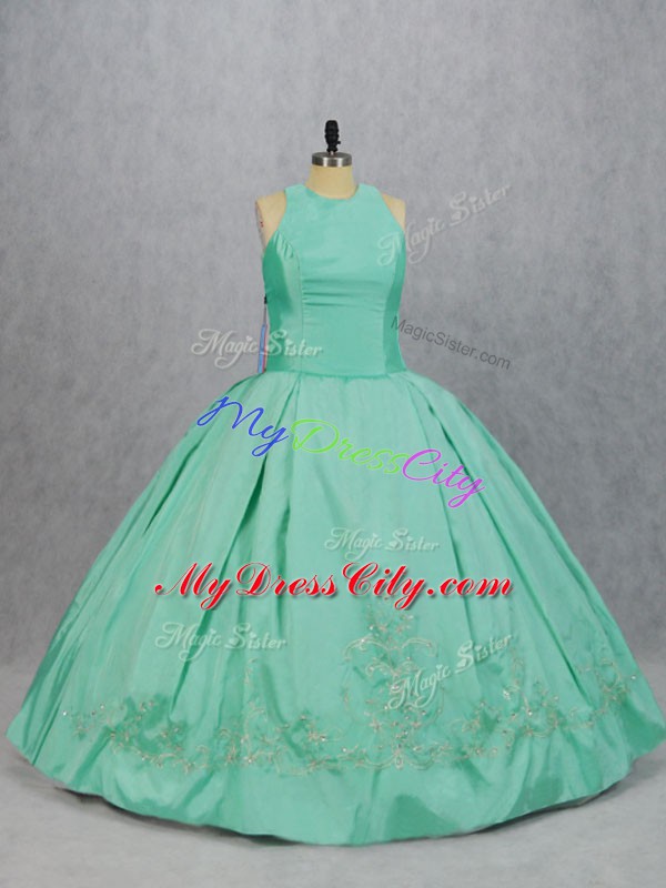 Apple Green Satin Zipper Scoop Sleeveless Floor Length Quinceanera Dresses Embroidery