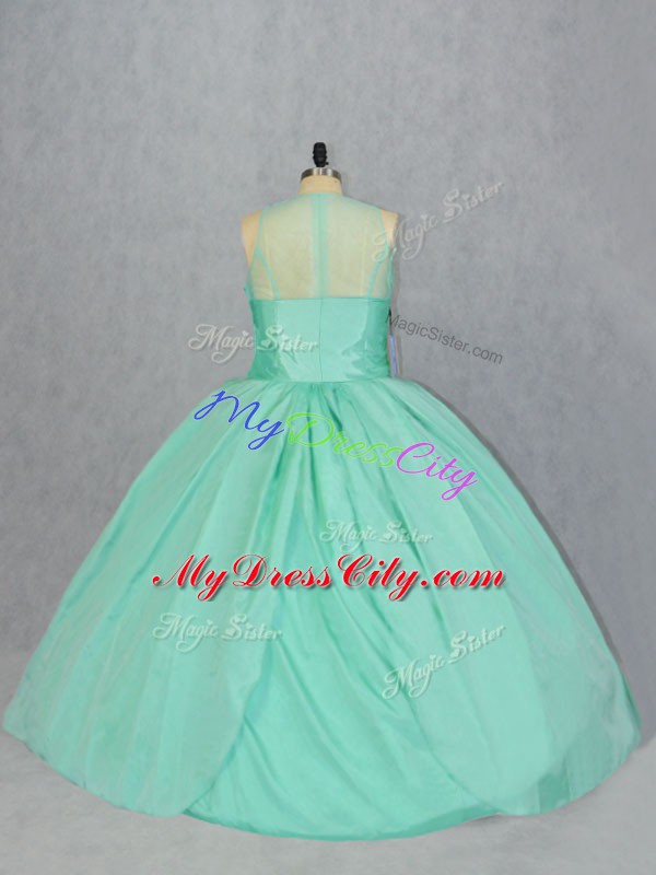 Apple Green Satin Zipper Scoop Sleeveless Floor Length Quinceanera Dresses Embroidery