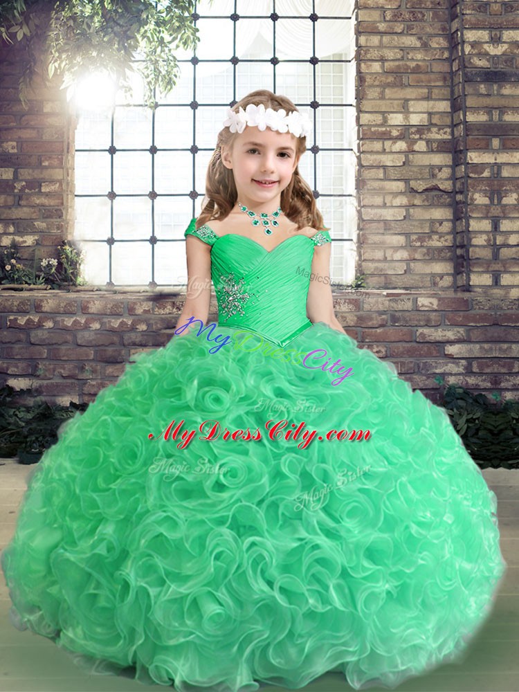 High End Apple Green Lace Up Evening Gowns Beading Sleeveless Floor Length