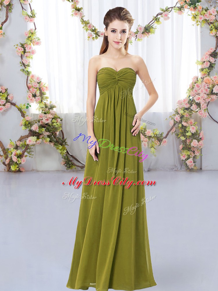 Superior Olive Green Chiffon Zipper Damas Dress Sleeveless Floor Length Ruching