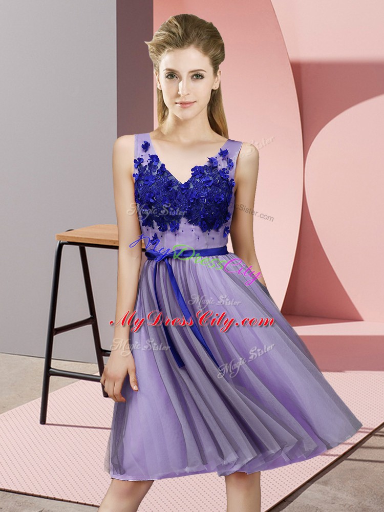 Ideal Appliques Damas Dress Lavender Lace Up Sleeveless Knee Length