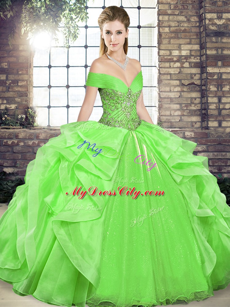 Lovely Sleeveless Organza Lace Up Quinceanera Dress for Military Ball and Sweet 16 and Quinceanera