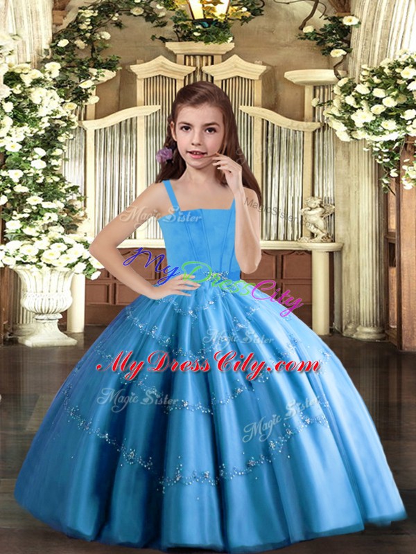 Low Price Floor Length Ball Gowns Sleeveless Baby Blue Child Pageant Dress Lace Up