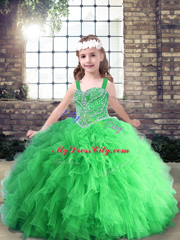 Enchanting Tulle Lace Up Straps Sleeveless Floor Length Little Girls Pageant Gowns Beading