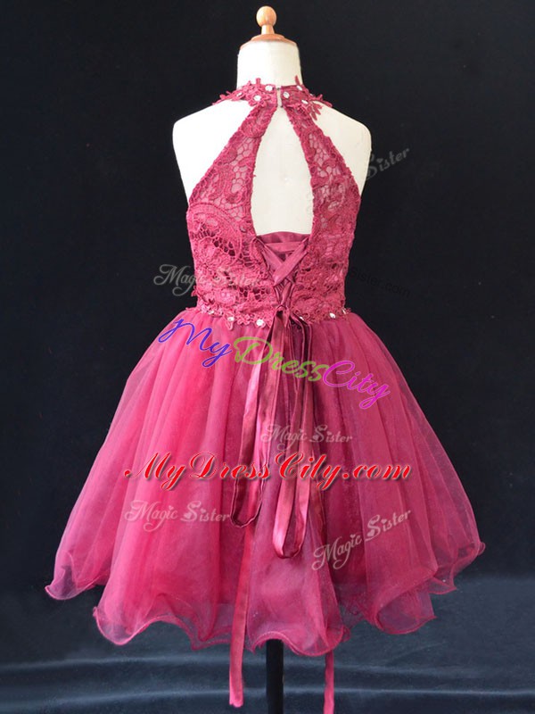 Hot Pink Sleeveless Organza Lace Up Pageant Gowns For Girls for Wedding Party