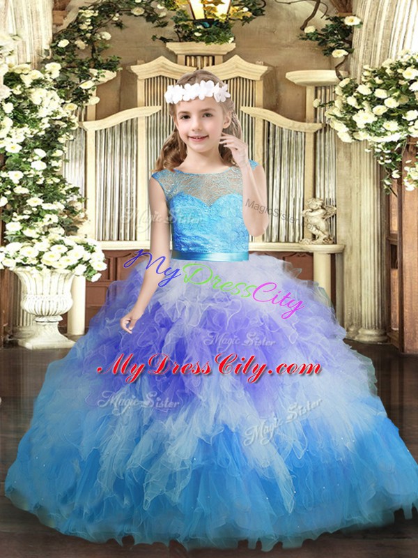 Multi-color Tulle Backless Little Girl Pageant Dress Sleeveless Floor Length Ruffles