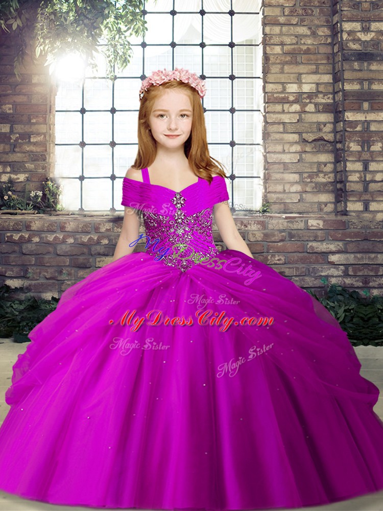 Sleeveless Tulle Pageant Dress for Teens Beading Lace Up