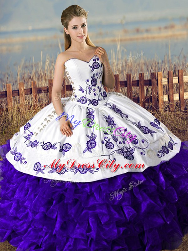 Excellent Purple Sweetheart Lace Up Embroidery Quinceanera Dresses Sleeveless