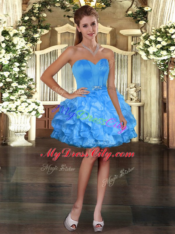 Blue Dress for Prom Prom and Party with Ruffles Sweetheart Sleeveless Lace Up