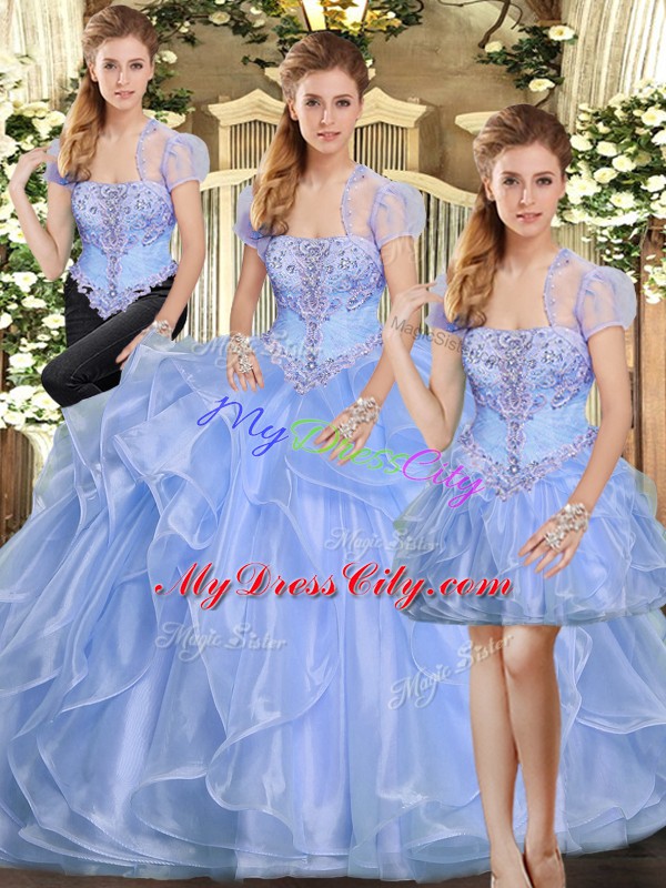 Lavender Lace Up 15 Quinceanera Dress Beading and Ruffles Sleeveless Floor Length