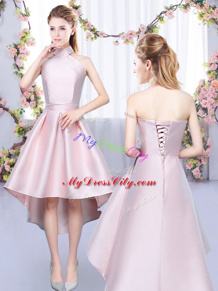 Satin Sleeveless High Low Wedding Guest Dresses and Ruching