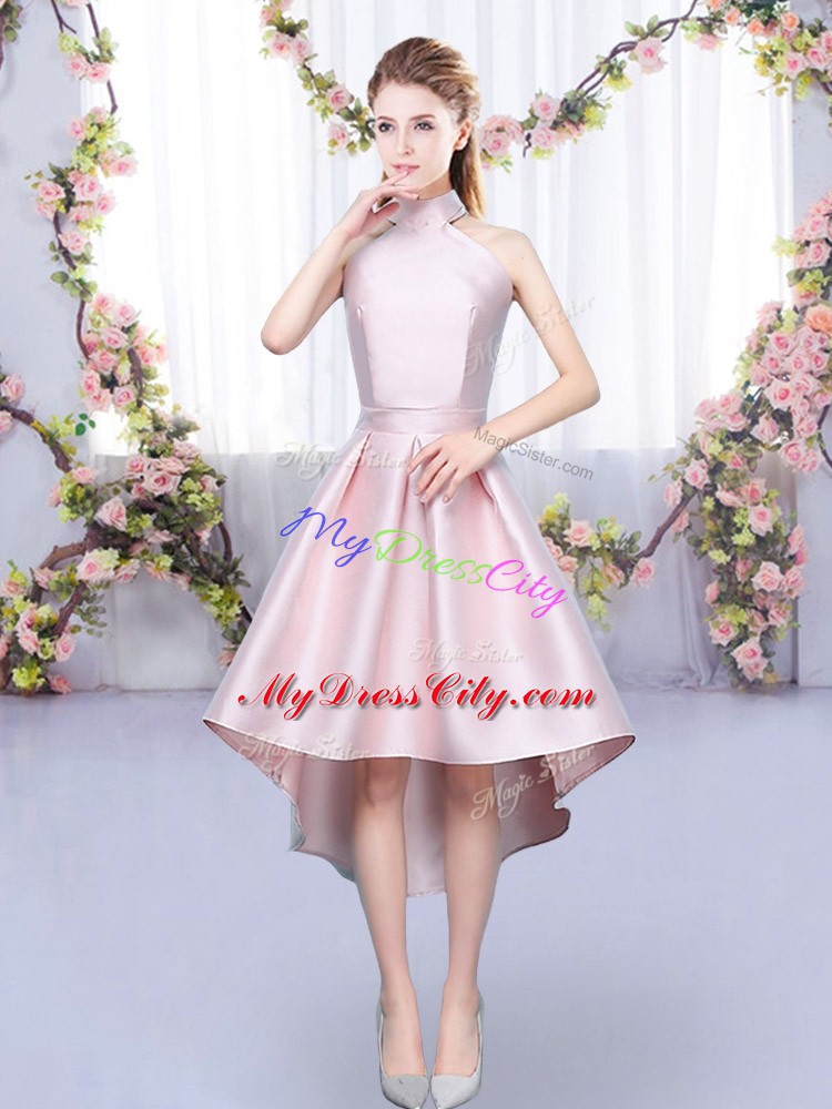 Satin Sleeveless High Low Wedding Guest Dresses and Ruching