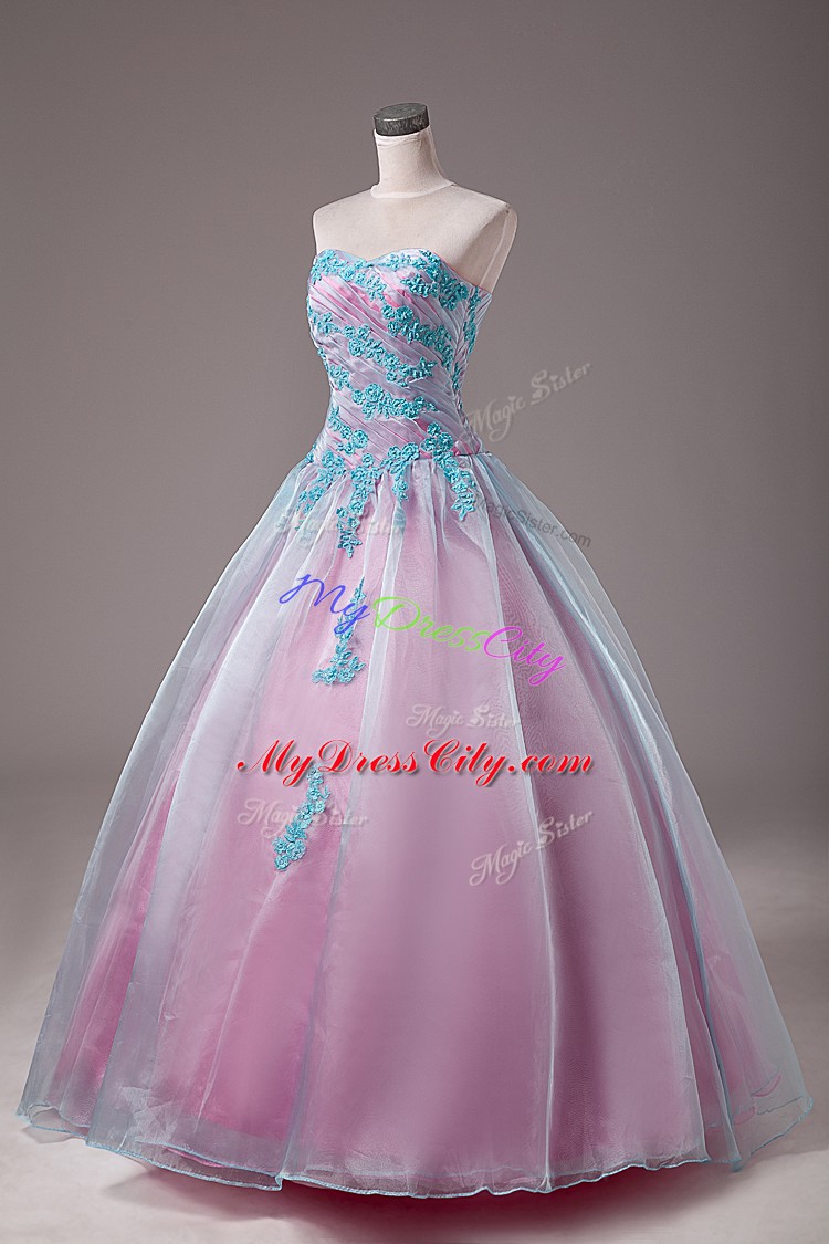 Light Blue Lace Up Sweetheart Appliques Sweet 16 Dresses Organza Sleeveless