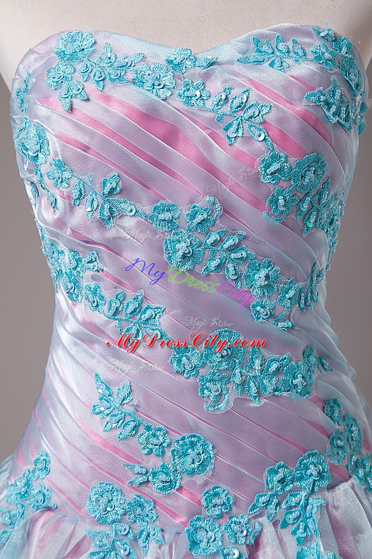 Light Blue Lace Up Sweetheart Appliques Sweet 16 Dresses Organza Sleeveless