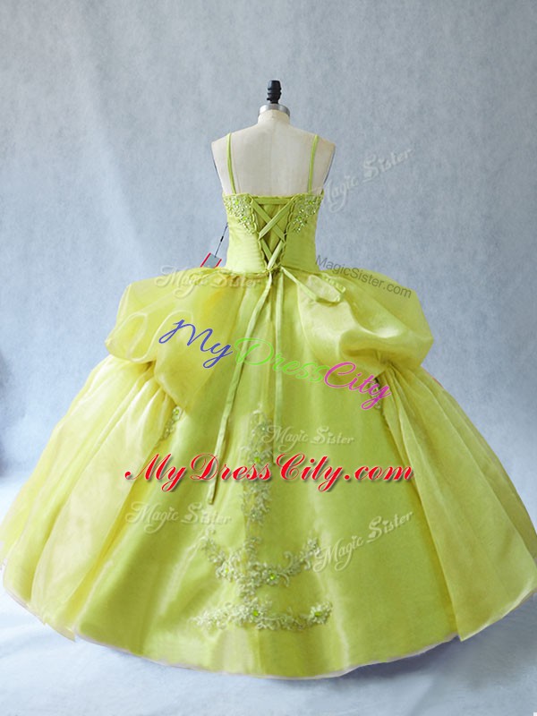 Organza Sleeveless Floor Length Sweet 16 Dress and Appliques