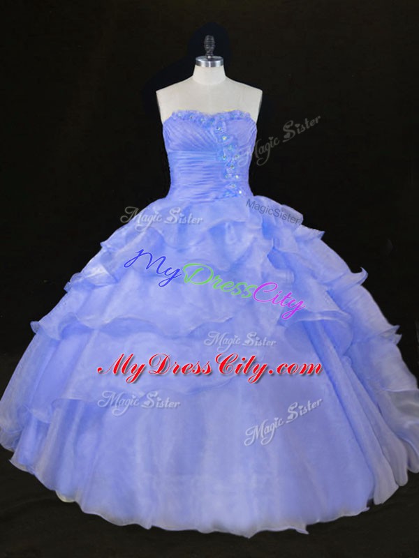 Sleeveless Lace Up Floor Length Ruffles and Hand Made Flower Quinceanera Dresses