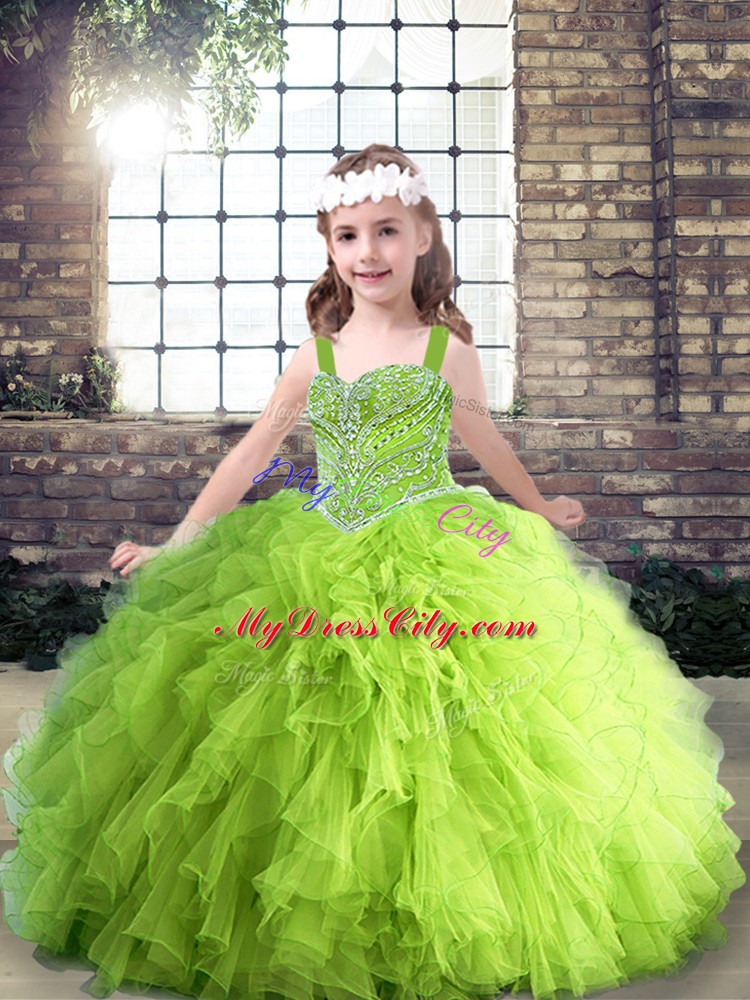 Modern Ball Gowns Beading and Ruffles Little Girls Pageant Gowns Lace Up Tulle Sleeveless Floor Length