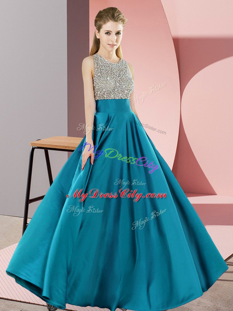 Cheap Teal Sleeveless Beading Floor Length Going Out Dresses