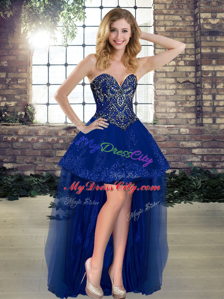 Shining Royal Blue Sleeveless Floor Length Beading and Appliques Lace Up Sweet 16 Dress