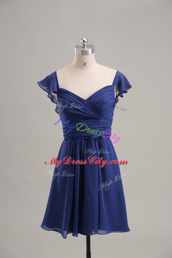 Edgy Blue Sleeveless Mini Length Ruching Lace Up Prom Gown