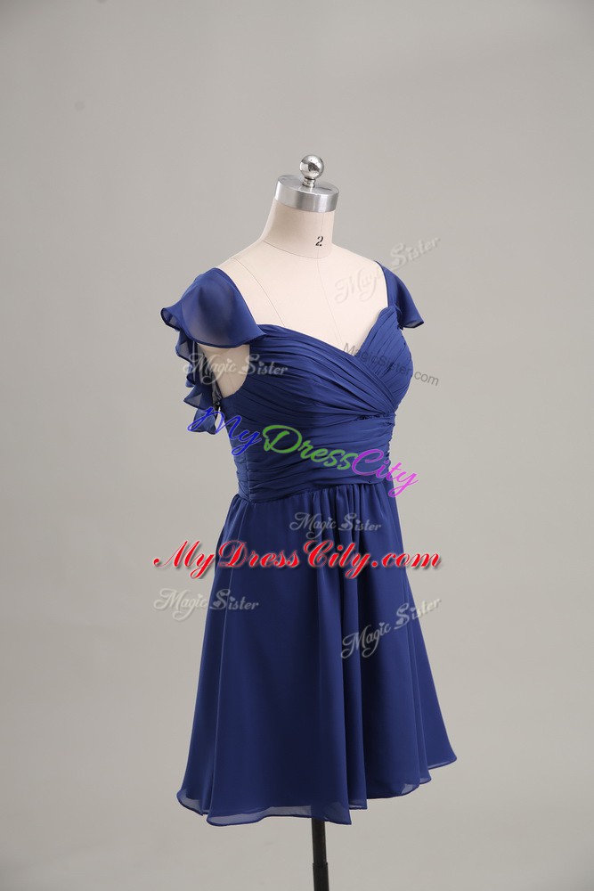 Edgy Blue Sleeveless Mini Length Ruching Lace Up Prom Gown