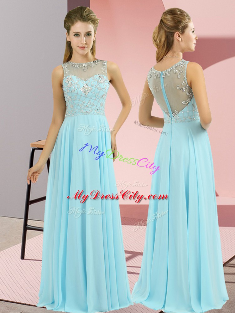 High Class Floor Length Empire Sleeveless Baby Blue Zipper