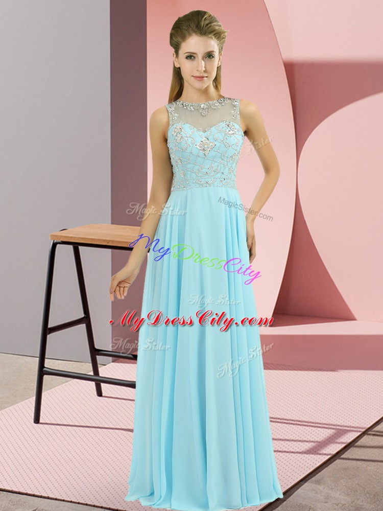 High Class Floor Length Empire Sleeveless Baby Blue Zipper