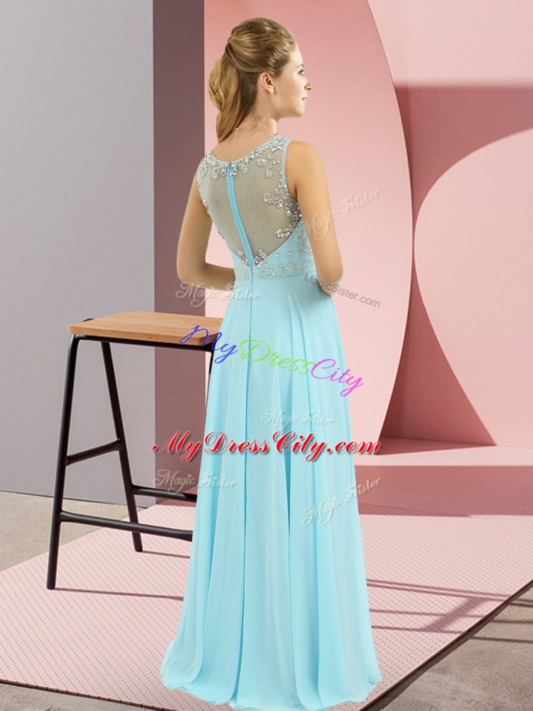 High Class Floor Length Empire Sleeveless Baby Blue Zipper