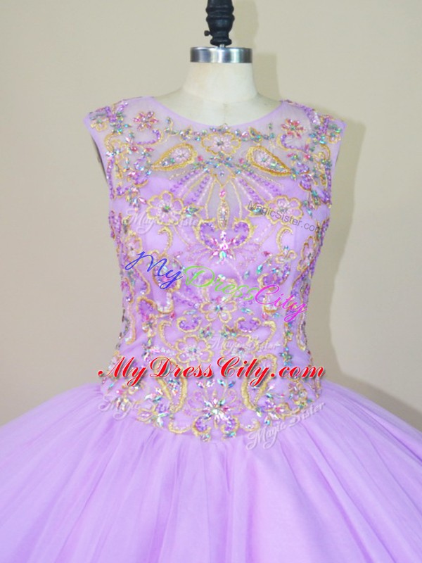 Excellent Beading Quinceanera Gowns Lavender Lace Up Sleeveless Floor Length