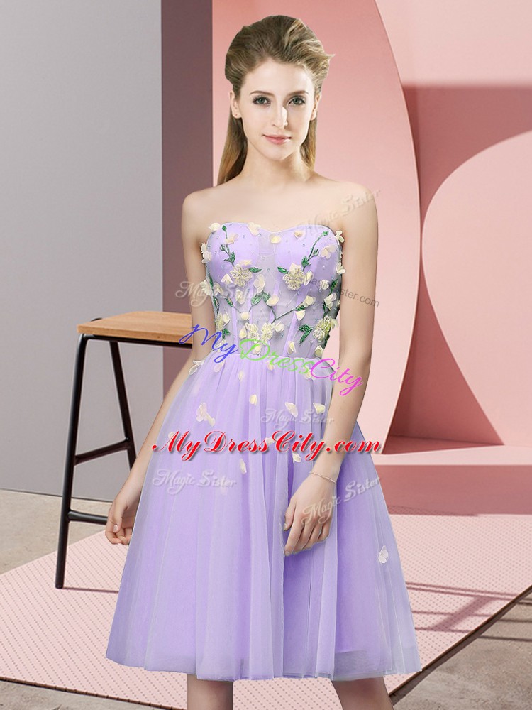 Enchanting Empire Bridesmaid Gown Lavender Sweetheart Tulle Sleeveless Knee Length Lace Up