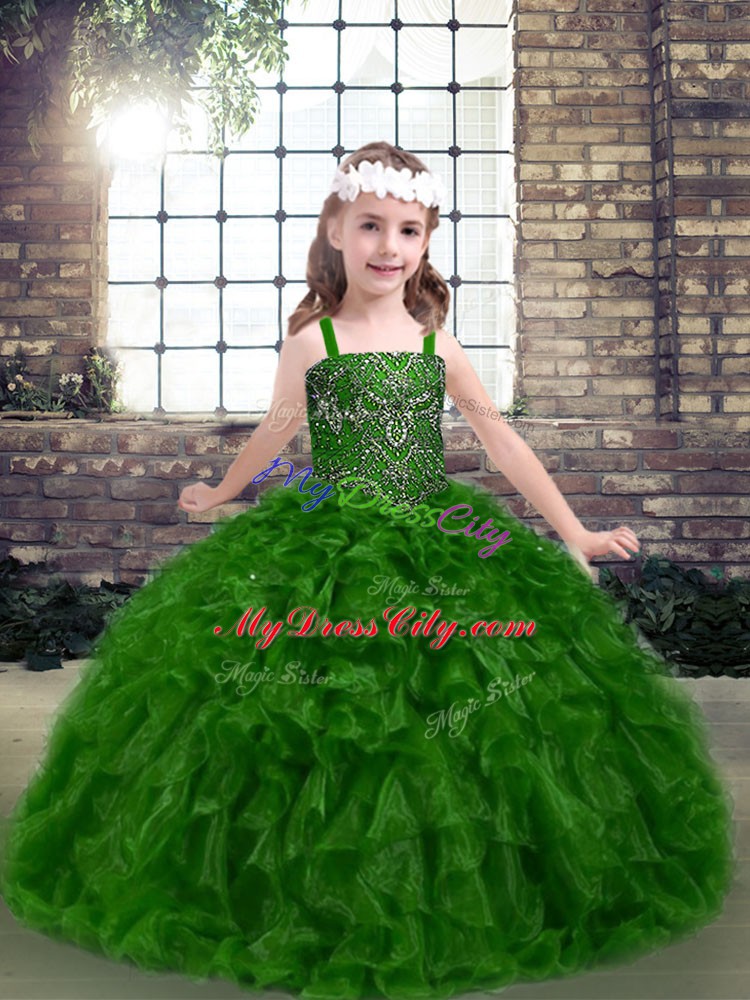 Beauteous Floor Length Lace Up Pageant Gowns Green for Party and Sweet 16 and Wedding Party with Beading