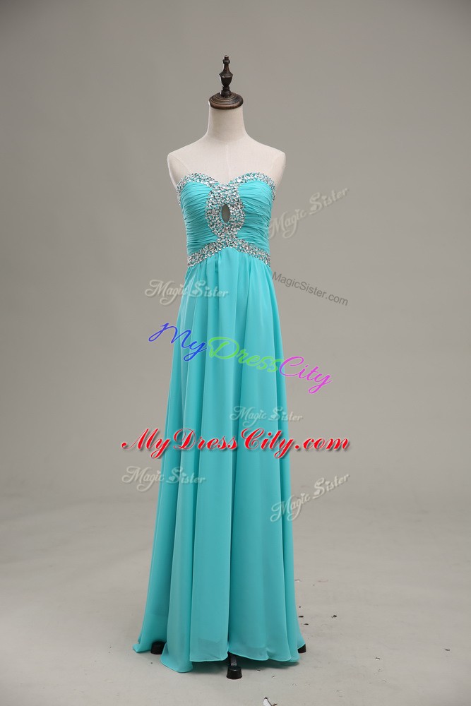 Superior Sleeveless Lace Up Floor Length Beading and Ruching Pageant Dress for Teens